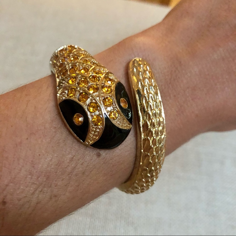 Snake cuff bracelet gold-tone with crystals